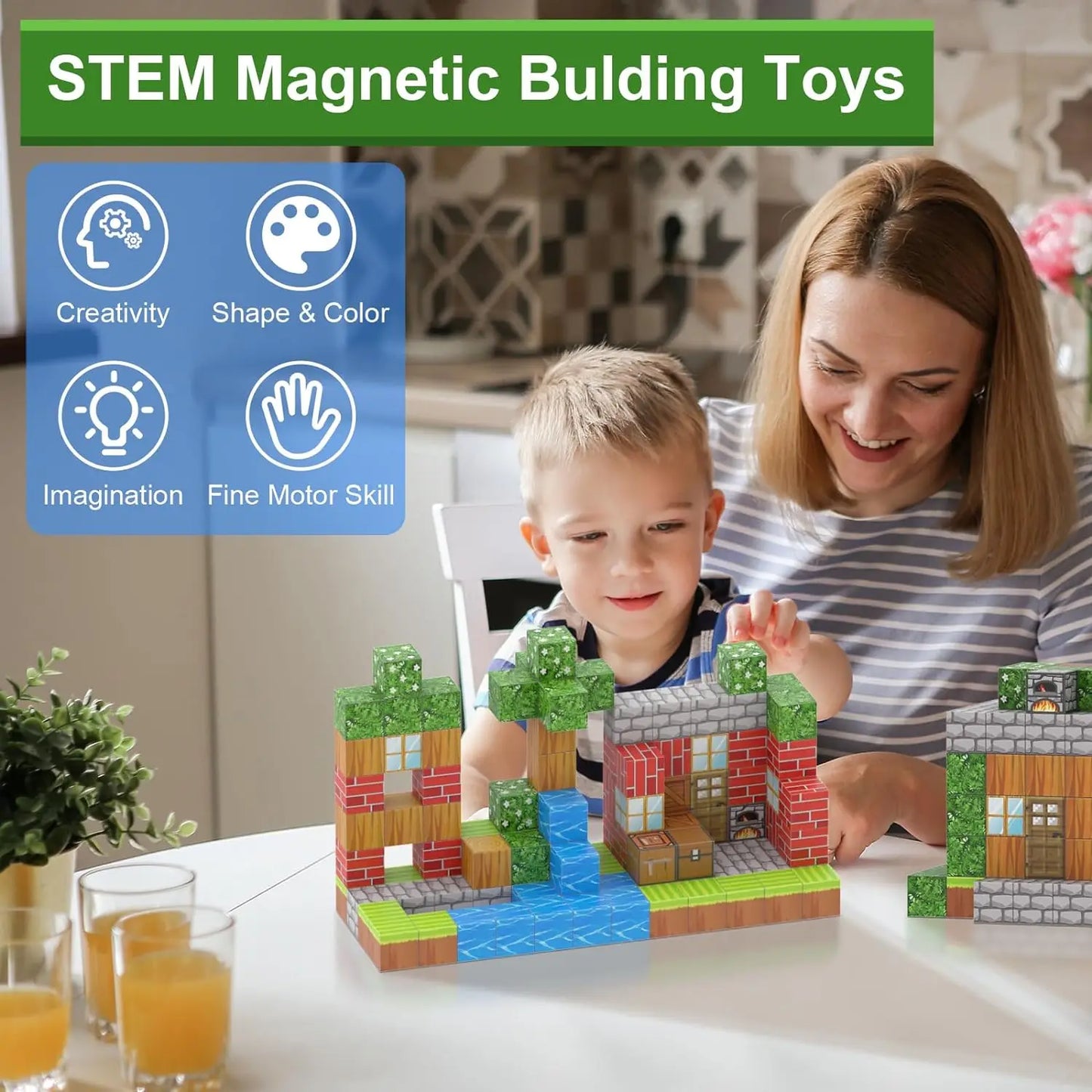 Magnetic Building Blocks – Mine World Cube Magnet Set for Kids Age 3+, DIY STEM Model, Best Montessori Sensory Toy for Children