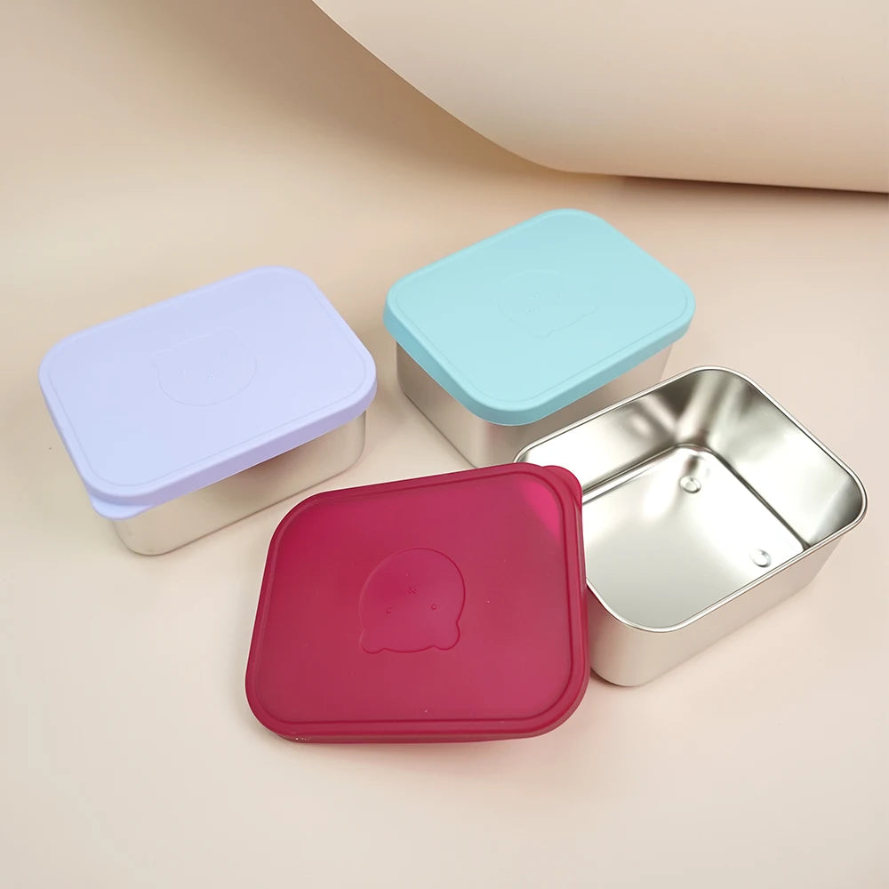 1000ml (33.8oz) BPA-Free Snack Food Container for Kids - Stainless Steel Bento Box with Silicone Lid, School Lunch Box