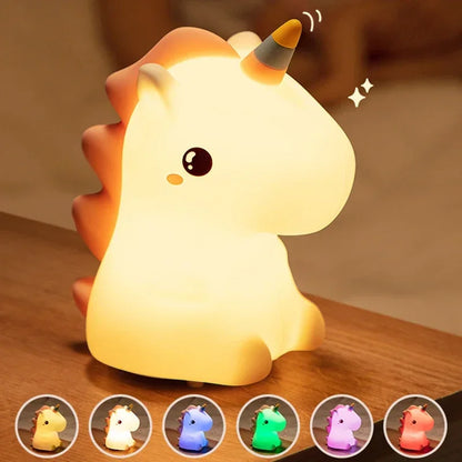 Unicorn Silicone LED Night Light - USB Rechargeable Touch Lamp for Kids, Cute Cartoon Bedroom Decor & Gift