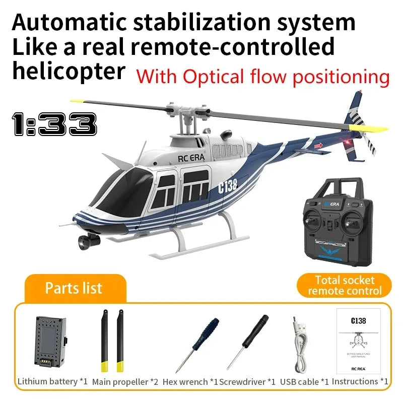 Re Era C138 1:33 Scale RC Helicopter – 6-Channel Single Paddle Aileron with Barometer Height Hold