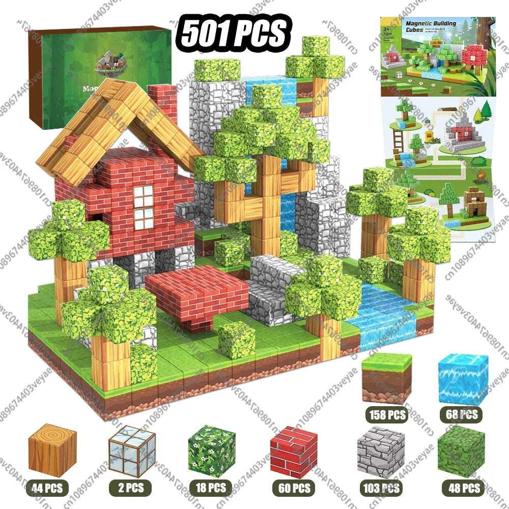 Magnetic Building Blocks Mine World Set – Magnet Cube DIY Model, STEM Sensory Toy for Kids 3+, Gift for Boys and Girls