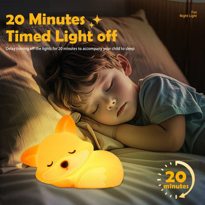 Silicone Fox Night Light Rechargeable Squishy Touch Sensor Timing Nursery Bedside Lamp Gift Room Decor