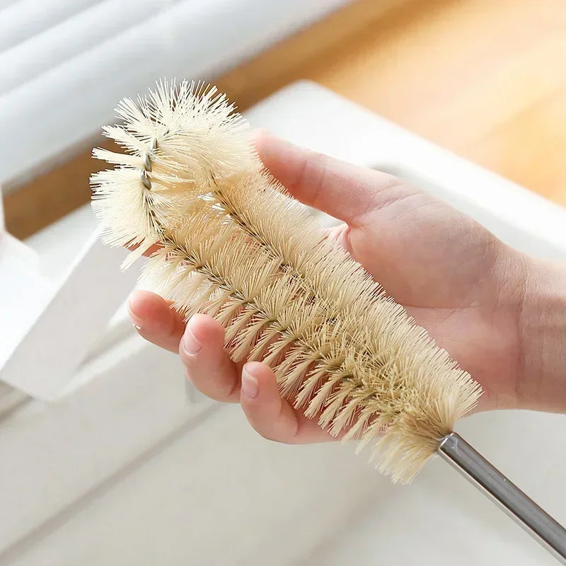 Bottle Brush Cleaner with Long Wooden Handle – Natural Bristle Water Bottle & Kitchen Scrub Brush for Cup & Jug Cleaning
