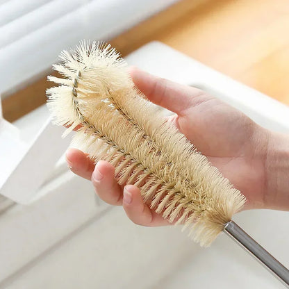 Bottle Brush Cleaner with Long Wooden Handle – Natural Bristle Water Bottle & Kitchen Scrub Brush for Cup & Jug Cleaning