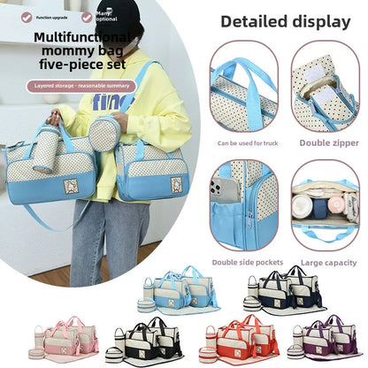 5-Piece Stylish Portable Mommy & Baby Bag – Large Capacity Diaper Bag with Built-in Changing Pad & Independent Bottle Compartment - Kidzy Market
