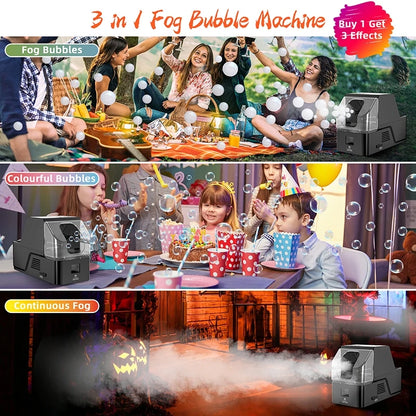 3-in-1 Fog Bubble Machine – 400W Smoke & Bubble Maker with Wireless Remote Control