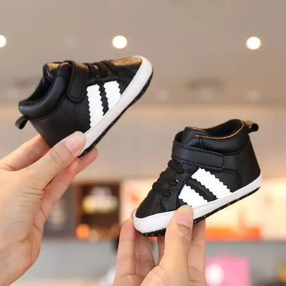 New 0-18M Baby Shoes – Newborn Infant Toddler Casual PU Leather First Walkers, Cotton Sole Anti-Slip Crib Shoes