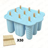 Reusable Silicone Popsicle Mold Tray with 50 Wooden Sticks, Easy-Release Ice Pop Maker