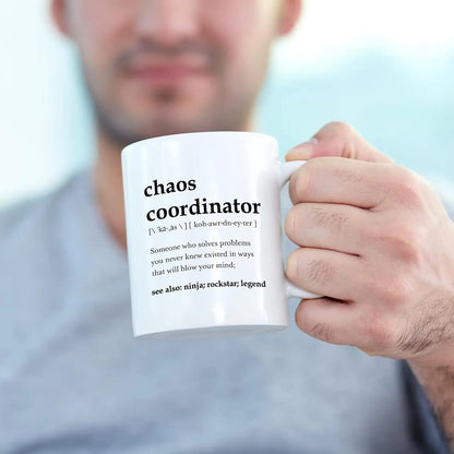 Chaos Coordinator Coffee Mug - 11 oz (325 ml) White Ceramic Novelty Gift for Women, Men, Boss & Coworker