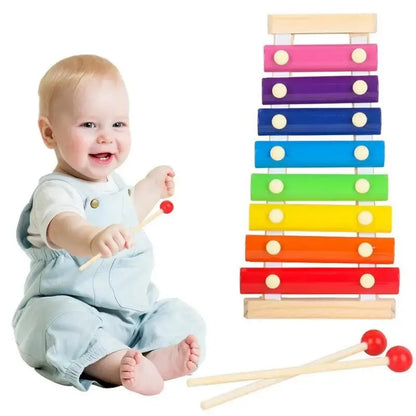 Montessori Wooden 8-Tone Multicolor Xylophone – Wooden Musical Instrument Toy for Babies and Kids, Promoting Early Learning, Motor Skills, and Cognitive Development through Puzzles and Music Play.