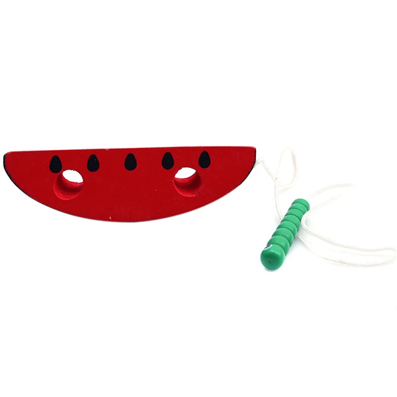 Montessori Activity Worm Eat Apple Toy – Wooden Threading and Development Game for Kids, Toddler Travel Toy for Car and Plane Play