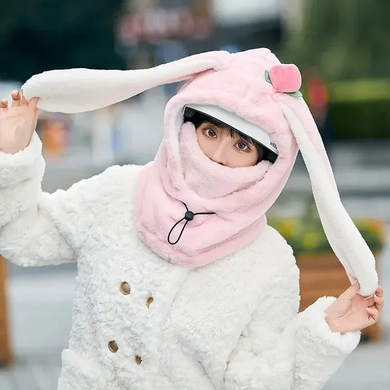 Plush Rabbit Ear Ski Helmet Cover - Soft Warm Helmet Hat for Women & Girls, Cute Cycling & Ski Cap