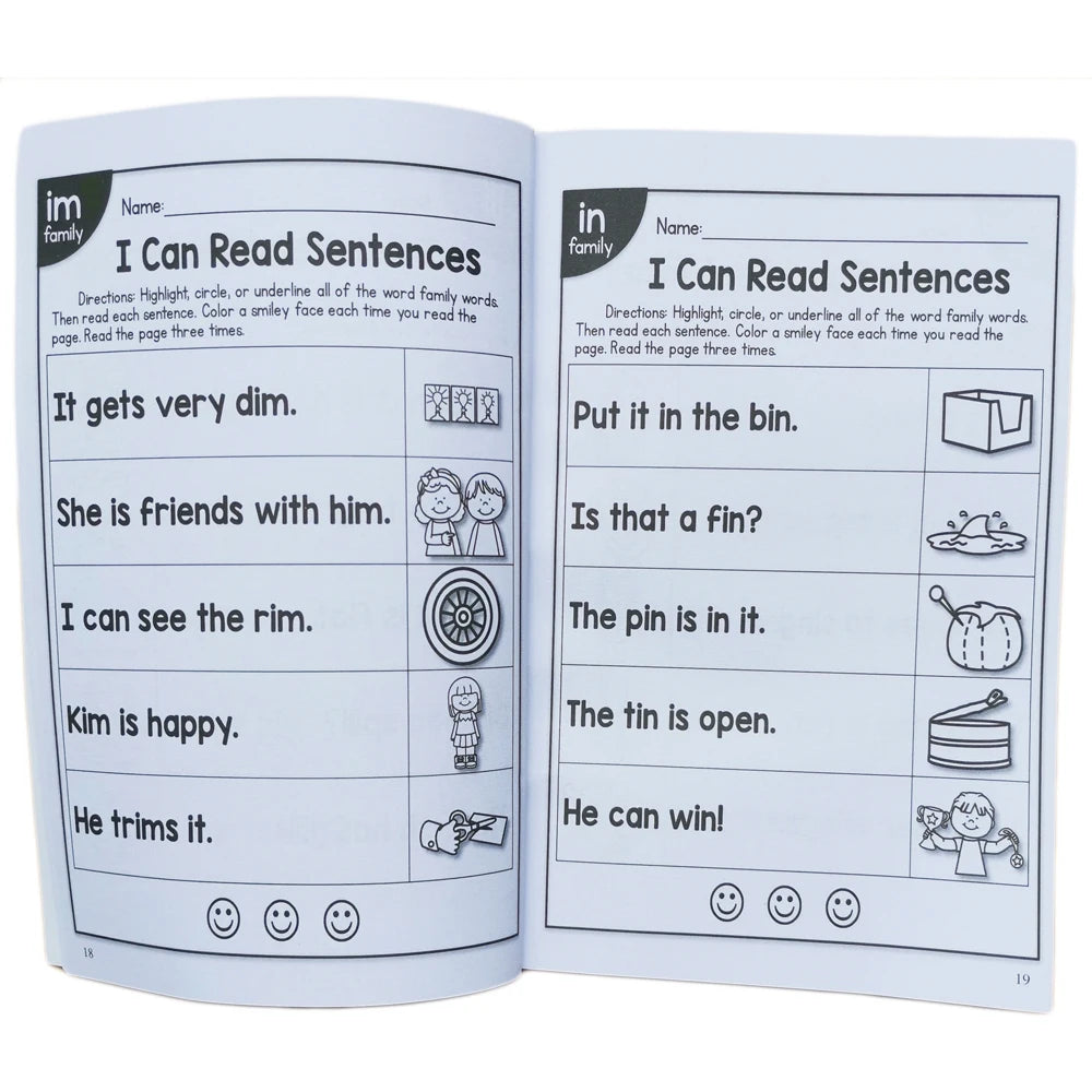 English Phonics Sentence Practice Book – I Can Read Exercise Book for Kids (113 Pages)