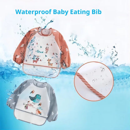 Waterproof Baby Eating Smock – Long-Sleeve Bib & Art Apron with Cute Animal Design - Kidzy Market
