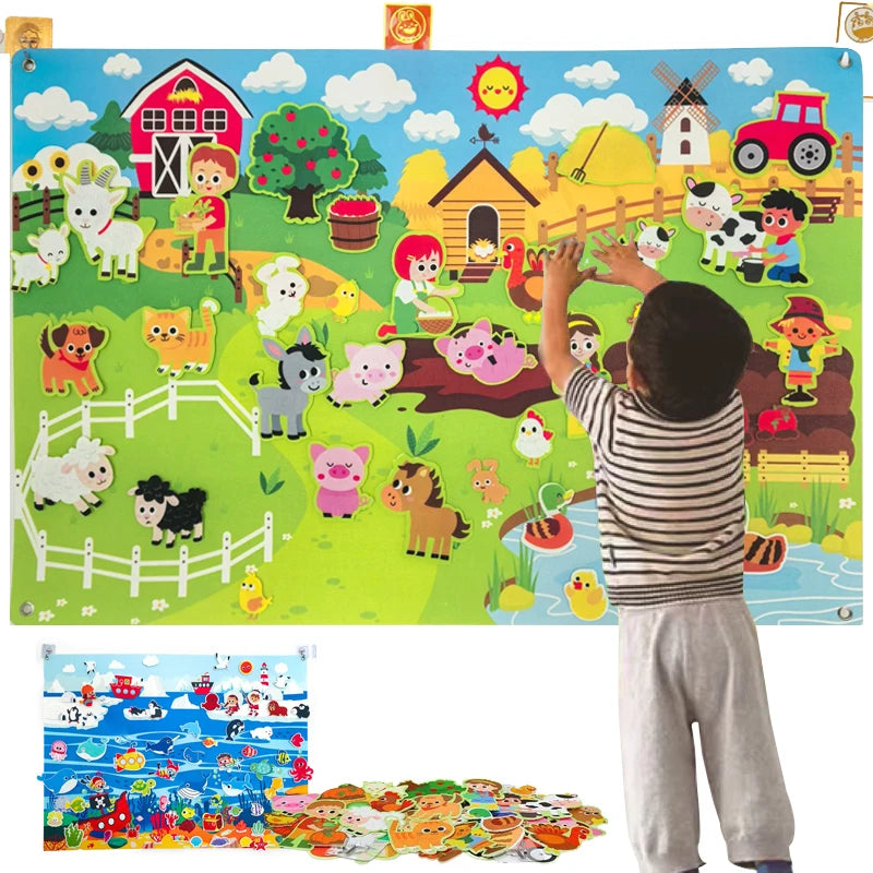 Farm Animals Felt Story Board Set – Storytelling and Early Learning Interactive Play Kit, Wall Hanging Puzzle Toy for Toddlers Gifts