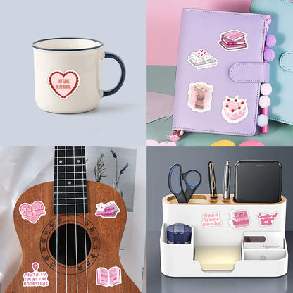 10/60pcs Pink Bookish Reading Stickers – School, Scrapbooking, DIY, and Laptop Stickers for Kids