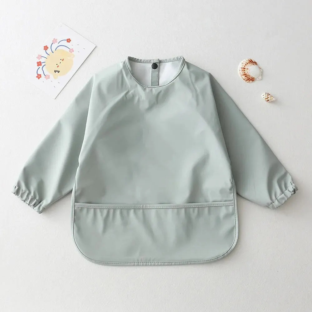 Solid Color Baby Feeding Bibs with Long Sleeves | Waterproof Infant Bib Aprons for Boys & Girls | Easy Clean Children Art Smocks - Kidzy Market