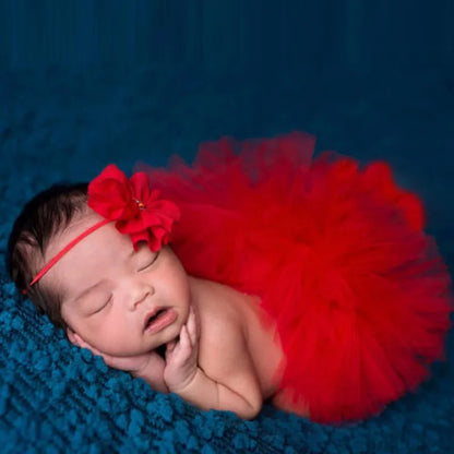 Baby Tutu Skirt Newborn Photography Prop – Cute Princess Infant Outfit with Flower Headband Accessories for Baby Girls Dress