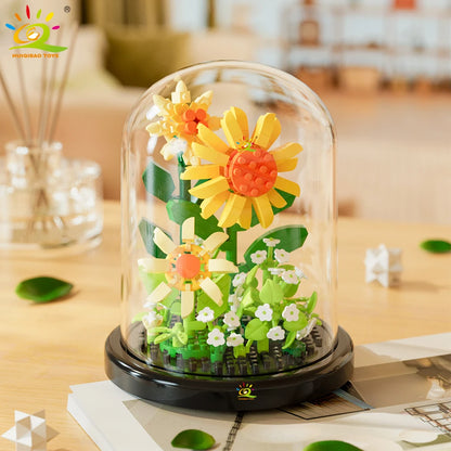 HUIQIBAO MOC Eternal Bouquet Micro Building Blocks – DIY Flower Model and Home Desk Decoration Toy for Kids