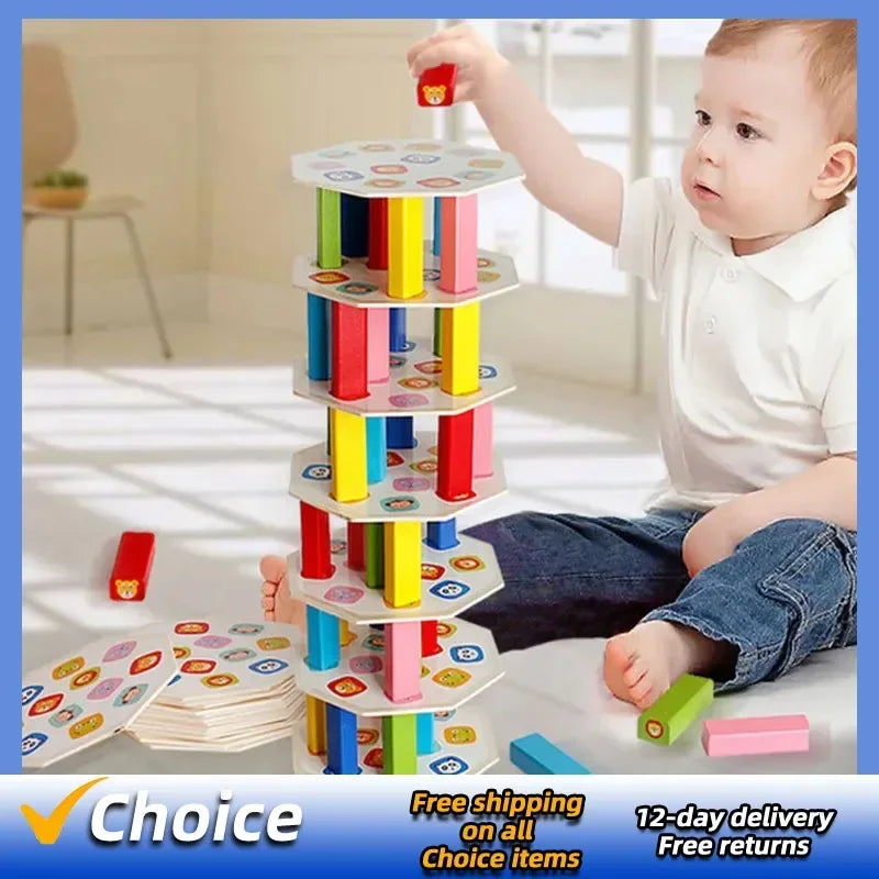 54PCS Wooden Building Blocks Toy Colorful Rainbow Domino Set