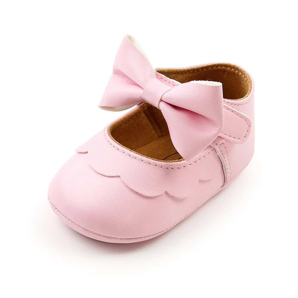 Meckior Baby Girl Shoes – Leather Rubber Sole Anti-Slip Toddler First Walkers, Newborn Infant Crib Shoes