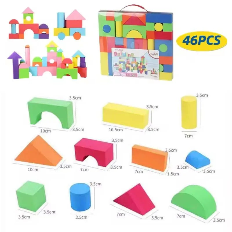 46PCS Soft EVA Building Blocks – Colorful Stackable STEM Educational Toy for Kids, Preschool Gifts for Boys and Girls