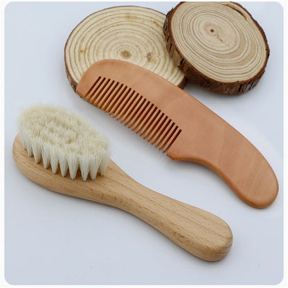 Newborn Baby Hair Bath Brush Comb - Natural Wooden Soft Wool Head Brush - Infant Head Massager - Portable Comb