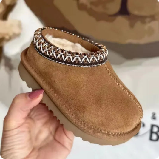 Kids Winter Fur Slippers Classic Ankle Snow Boots Warm Slip-On Shoes