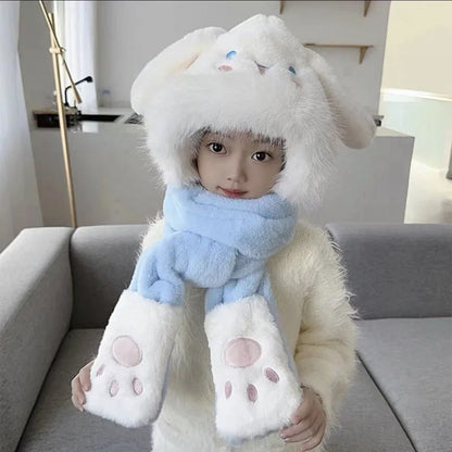Kuromi Kids’ Winter Set – 3-Piece Anime Kawaii Hat, Scarf & Gloves for Girls, Autumn & Winter Cartoon Gift
