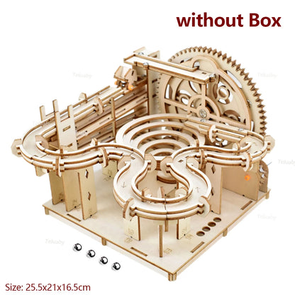 3D Wooden Puzzle DIY Mechanical Model, Manual Assembly Building Kit, Marble Run Set with 4 Balls, Toy for Adults & Kids Gifts