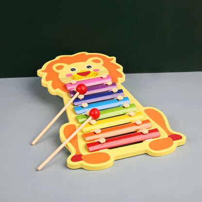 Montessori Wooden 8-Tone Multicolor Xylophone – Wooden Musical Instrument Toy for Babies and Kids, Promoting Early Learning, Motor Skills, and Cognitive Development through Puzzles and Music Play.
