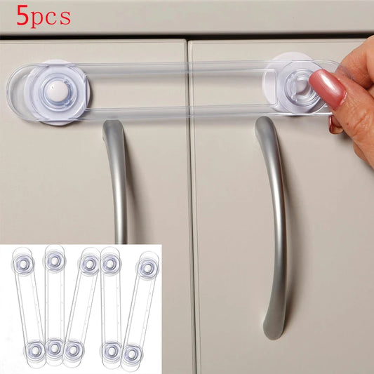 5pcs Child Safety Lock Transparent Anti-Opening Soft Strap Safety Lock Multi-functional Baby Drawer Refrigerator Lock