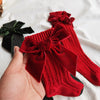 Baby Girls Red Big Bow Christmas Socks - Kids Cotton Solid Woolen Sock Leg Warmers | Toddler Soft Socken for 0-5 Years