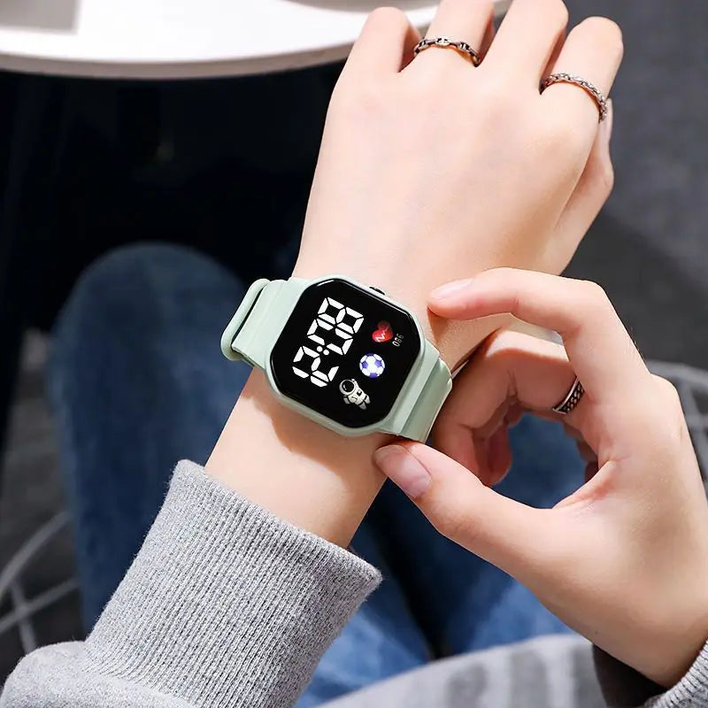 Kids Sport LED Digital Watch Spaceman Silicone Strap Waterproof Electronic Wristwatch for Boys and Girls Gift