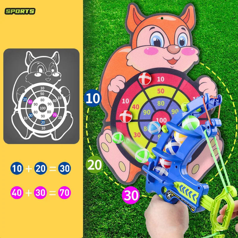 Montessori Sticky Ball Dartboard Slingshot Target – Kids Indoor & Outdoor Catapult Throwing Game