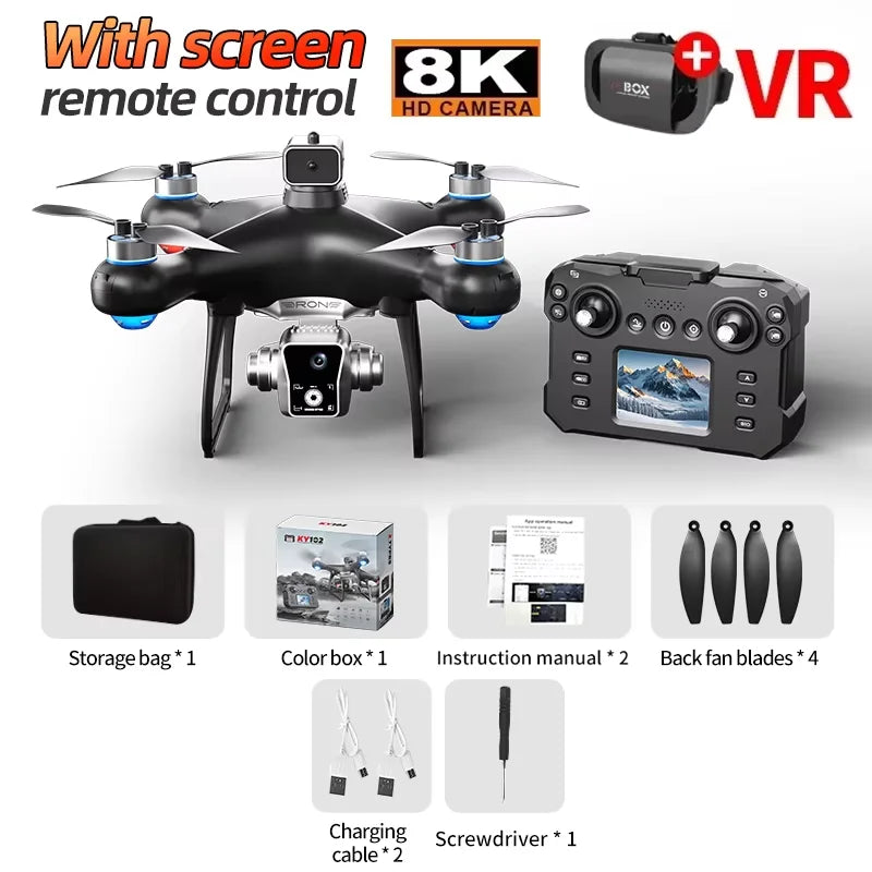 KY102 Drone with Screen – 8K Dual Camera Brushless RC Helicopter with Obstacle Avoidance