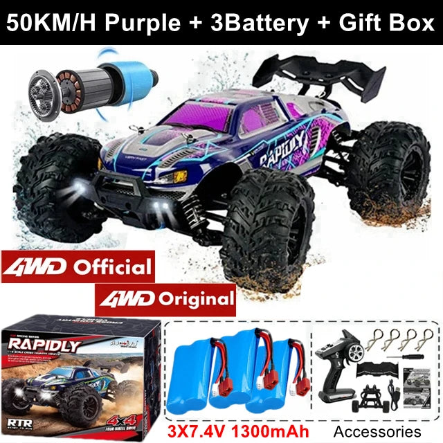 1:16 Brushless RC Drift Car with 80km/h Speed and LED Lights 4WD