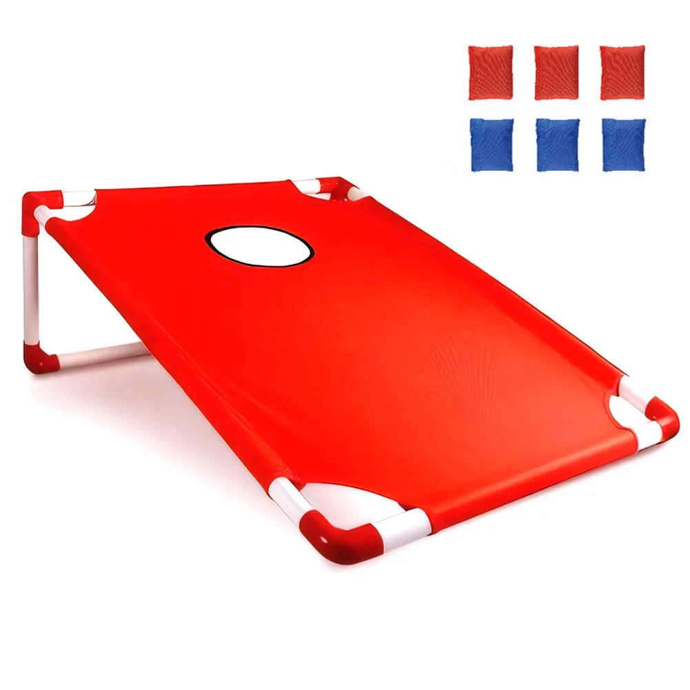 Portable Cornhole Set with 3 Red and 3 Blue Bags Toss Game for Kids Adults Family Outdoor Yard Beach BBQ Camping Lawn