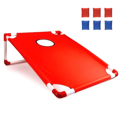 Portable Cornhole Set with 3 Red and 3 Blue Bags Toss Game for Kids Adults Family Outdoor Yard Beach BBQ Camping Lawn