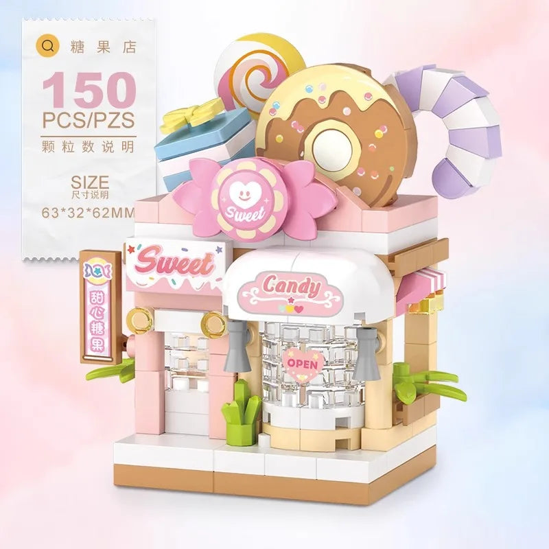 Street View Restaurant and Dessert Coffee Shop Building Blocks – Food House Model Toy for Kids