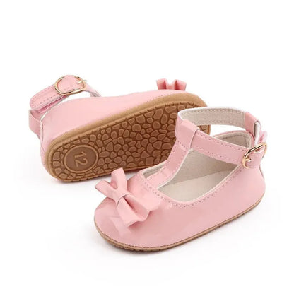 New Baby Girls Shoes – Princess Choreography Bow PU Anti-Slip Soft Rubber Bottom First Walker Crib Shoes