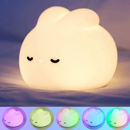 Rabbit Night Light for Kids Cute Bunny USB Silicone Lamp Nursery Toddler Room Decor Gift