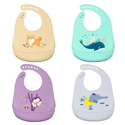 Waterproof Baby Bibs – Adjustable Soft Silicone Feeding Bibs for Boys & Girls, Cute Solid & Printed Designs - Kidzy Market