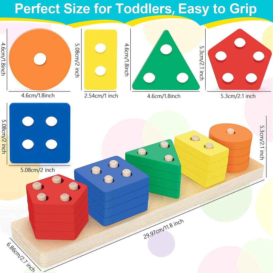 Baby Wooden Rainbow Stacking Ring Tower – Montessori Puzzle Toy, Educational Color and Shape Geometric Game for Kids