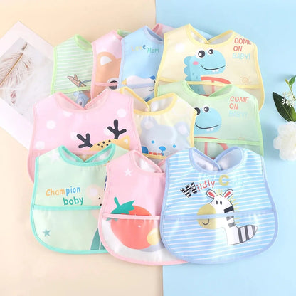 5-Piece Set – Waterproof Baby Bibs with Cartoon Animal Prints – Adjustable Feeding Aprons for Toddlers & Kids (Unisex) - Kidzy Market