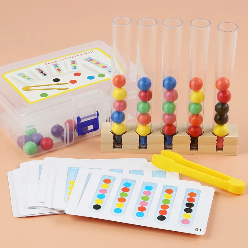 Clip Wooden Beads Test Tube Color Sorting Counting Montessori Toy for Kids