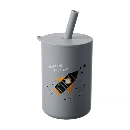 Baby Feeding Drinkware Straw Cup, Cartoon Learning Feeding Cup, Food Grade Silicone Toddler Water Bottle, BPA-Free Tableware