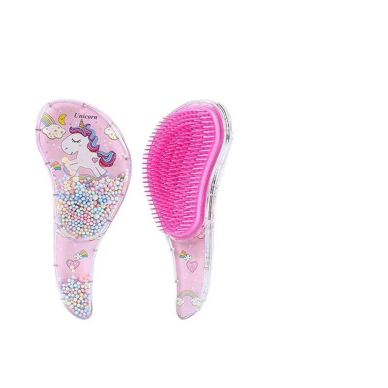 New Cute Hairdressing Comb for Kids - Anti-Knot Massage Flowing Bead Comb for Girls - Dress Up, Makeup Toy Gifts