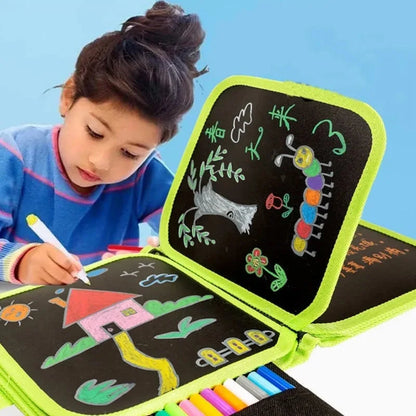 Children’s Magic Blackboard – Educational Drawing Toy with 6-Sided Erasable Boards, Water Wipe Surface, and 3 Chalk Pens Coloring Book for Kids
