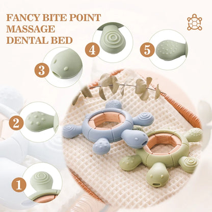 1pc BPA-Free Silicone Turtle Teether - Rodent Shape Baby Gum Pain Relief with Wooden Teether Ring | Infant Sensory Toy Gift